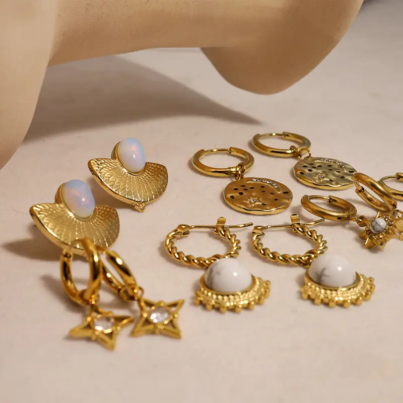 Fashion Women Jewelry 2023 French Vintage 18k Gold Stainless Steel Earring Star Moon Pendant Hoops Earrings