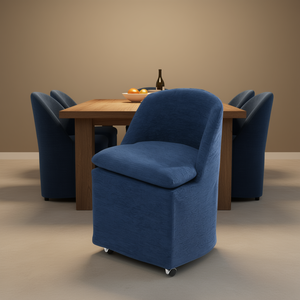 مجموعة من كرسيين لتناول الطعام مصنوعين من قماش الشينيل الأزرق مع عجلات عالمية الاستخدام D0100HRS6UJ كما في الصورة - Product Image 2