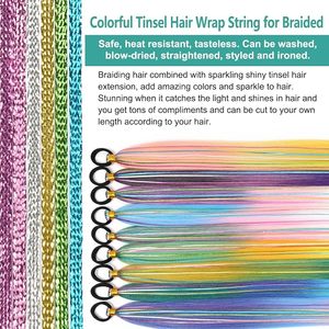 2 Pcs Ponytail Extension 26" Tinsel Colored Hair Ponytail Yellow Green <b>Braid</b> Ponytail Extension With Elastic - Product Image 4