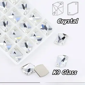 SZ Cosmic Sew - On Stone K9 Glass 13*17mm 2 Holes Diamond Crystal AB Flat Back Rhinestones For Women Dress Cloth
