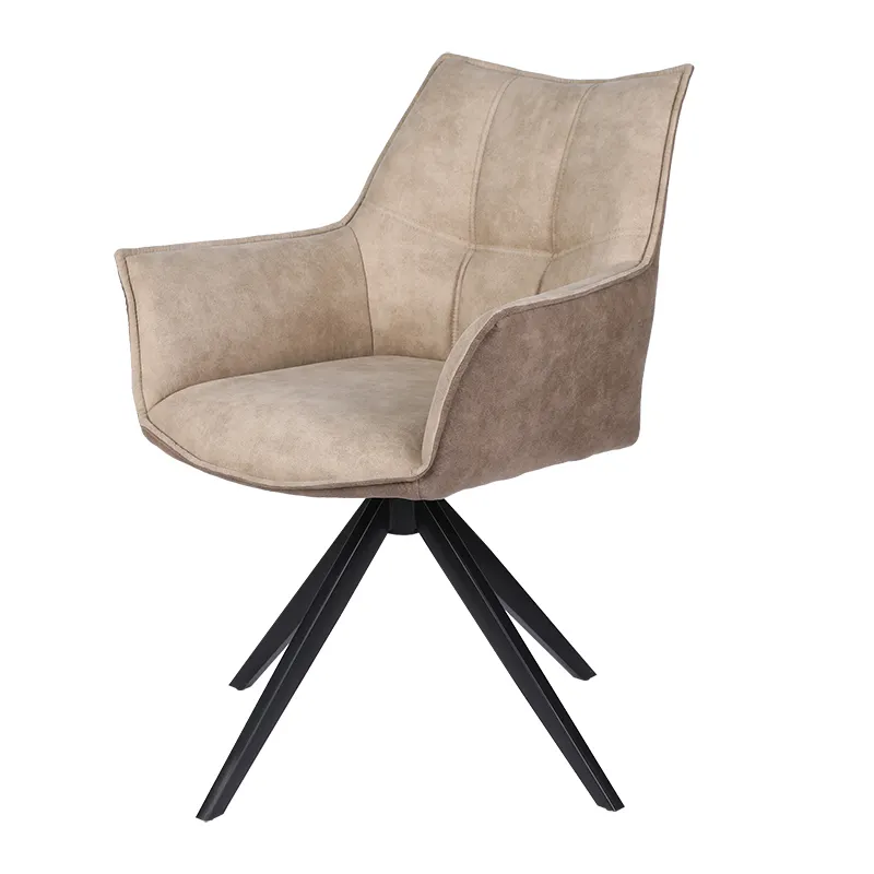 Nordic Elegant Stoff möbel mit hoher Rückenlehne Dine Chair Restaurant Samt gepolsterter 360-Grad-Drehstuhl aus Metall