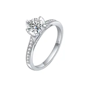 Rinntin SR245 Princess Style 6 Claw 925 Sterling Silver Cubic Zirconia Promise Anillo de Compromiso 14K Oro BLANCO