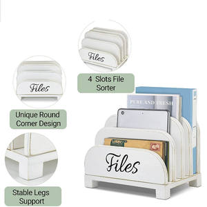 Organisateur de fichiers de bureau multifonctionnel en bois écologique à 4 emplacements pour documents, lettres et enveloppes - Étagère de rangement décorative pour la maison - Product Image 6