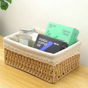 Boho Aufbewahrungskörbe für Badezimmer, Rattan-Geflecht, Polyester-Wäschekorb, Mais-Moses-Korb mit 3 Fächern und Deckel, Outdoor-Kunststoff - Product Image 3