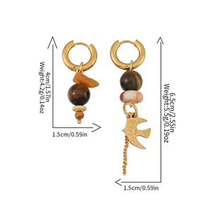 Pendientes de Aro de Acero Inoxidable con Ágata Asimétrica Estilo Boho Vintage Fatingna, Pendientes Colgantes de Piedra Natural con Baño de Oro de 18K para Mujer - Product Image 2