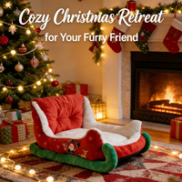 Lit pour chien Novayapetix de Noël, forme de traîneau du Père Noël, en peluche, doux, confortable, amovible, lavable, pour usage intérieur
