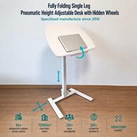 Table de lit mobile pour ordinateur portable, entièrement pliable, réglable en hauteur, avec vérin à gaz, gain de place