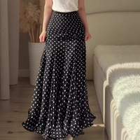 Nouvelle Robe Longue Chic Française à Pois Col Montant en Polyester 2026 – Élégante pour le Bureau et les Fêtes, Coupe Ajustée Cintrée à la Taille