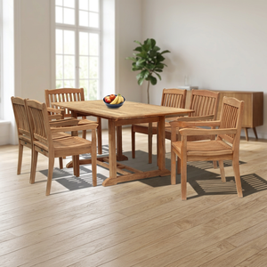 Teak Modern <b>Foldable</b> Durable Outdoor Dining <b>Table</b> Set with 6 Chairs Weather Resistant Solid Wood Patio <b>Garden</b> Furniture - Product Image 1