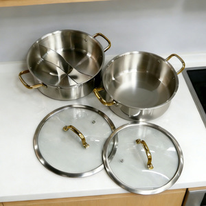 Stainless Steel Hot Pot 6.1L 10L <b>Large</b> Capacity With Glass Lid Gold Handles Smokeless <b>Pan</b> For Home Use And Gatherings - Product Image 5