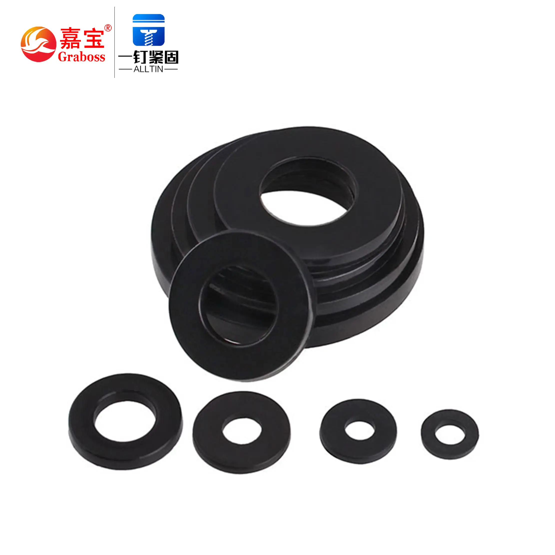 Arandela plana de plástico de nailon negro, arandela plana redonda de plástico M6, M2-M20 de plástico de alta calidad, blanco y negro, 2 Mm, 125 DIN