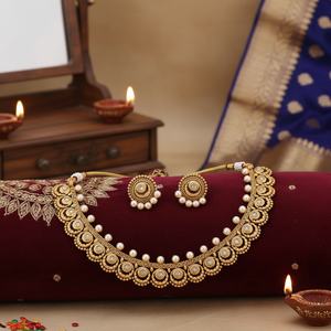 Ensemble de collier blanc traditionnel SFNECK77 plaqué or, pierre Pota, bijoux fins - Product Image 3