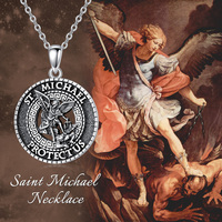 Bijoux religieux Collier pendentif creux Saint Michel oxydé en argent sterling 925 pour hommes