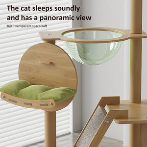 Moderner, umweltfreundlicher, grüner Kratzbaum für Katzen: Großes Holzgestell, Katzenhaus, Katzenbaum mit Blumenmotiv und Kratzpfosten für drinnen - Product Image 5