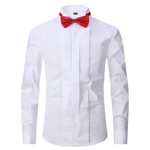 <span class=keywords><strong>Camicia</strong></span> da smoking a maniche lunghe in cotone a maniche lunghe da <span class=keywords><strong>uomo</strong></span> in cotone formale di qualità personalizzata con polsini francesi a pieghe - Product Image 1