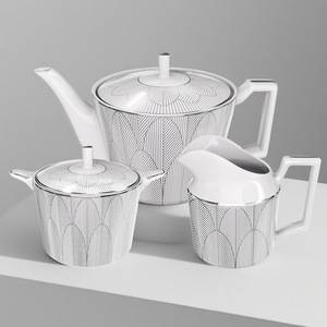 Juego de Vajilla de Cerámica con Diseño Floral Plateado, Platos, Tazones, Tazas de <span class=keywords><strong>Café</strong></span> <span class=keywords><strong>y</strong></span> Olla para el Hogar, Catering, Fiestas, Bodas <span class=keywords><strong>y</strong></span> Comidas - Product Image 4