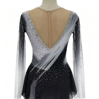 Robe de patinage artistique à paillettes dégradées, manches longues, dos ouvert, costume de compétition de patinage sur glace