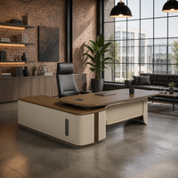 Bureau de direction en MDF E1 avec surface thermoformée en PVC, étanche, facile à nettoyer, tiroir avec serrure à code et boîte de gestion des câbles