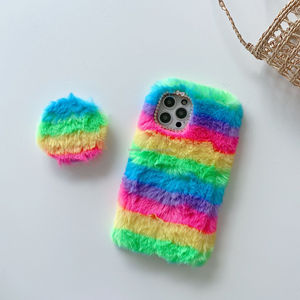 Custodia per telefono in peluche <span class=keywords><strong>arcobaleno</strong></span> con specchio rimovibile, copertura soffice per <span class=keywords><strong>iPhone</strong></span> 4 5 6 7 8 11 12 13 Mini Pro Max - Pronta Consegna - Product Image 6