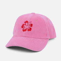 Casquette de baseball OEM pour femme, rose, non structurée, profil bas, logo brodé, sur mesure, 6 panneaux, en velours côtelé large, style Dad Hat, réponse rapide
