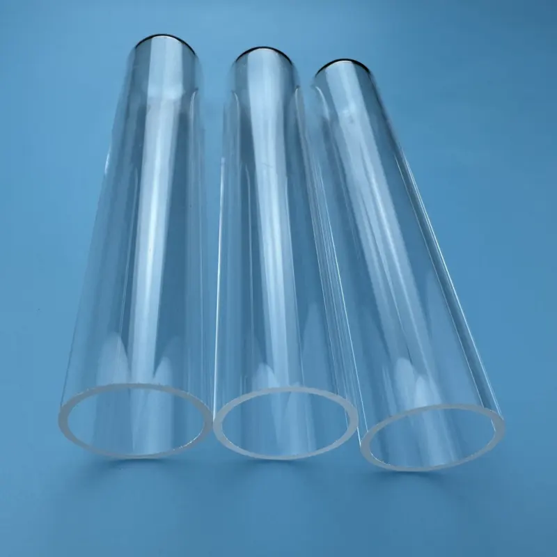 विभिन्न आकारों के कस्टम उच्च शुद्धता स्पष्ट क्वार्ट्ज ग्लास ट्यूब सिलिका पॉलिश यूवी क्वार्ट्ज ट्यूब