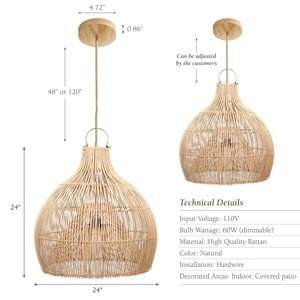 Lámpara colgante de cúpula de ratán Serena tejida a mano, lámpara de ratán de techo Natural bohemio para comedor, cocina, sala de estar, dormitorio, decoración del hogar - Product Image 4