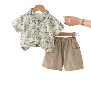 2025 mùa hè mới giản dị bé trai thể thao mặc thương mại nước ngoài trẻ em quần áo ngắn tay in đầy đủ quần short lá hai mảnh - Product Image 6