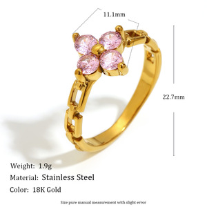 Anillos de flores de circón de alta calidad, anillos de joyería de moda de acero inoxidable PVD chapado en oro de 18 quilates para compromiso de ceremonia de boda - Product Image 6