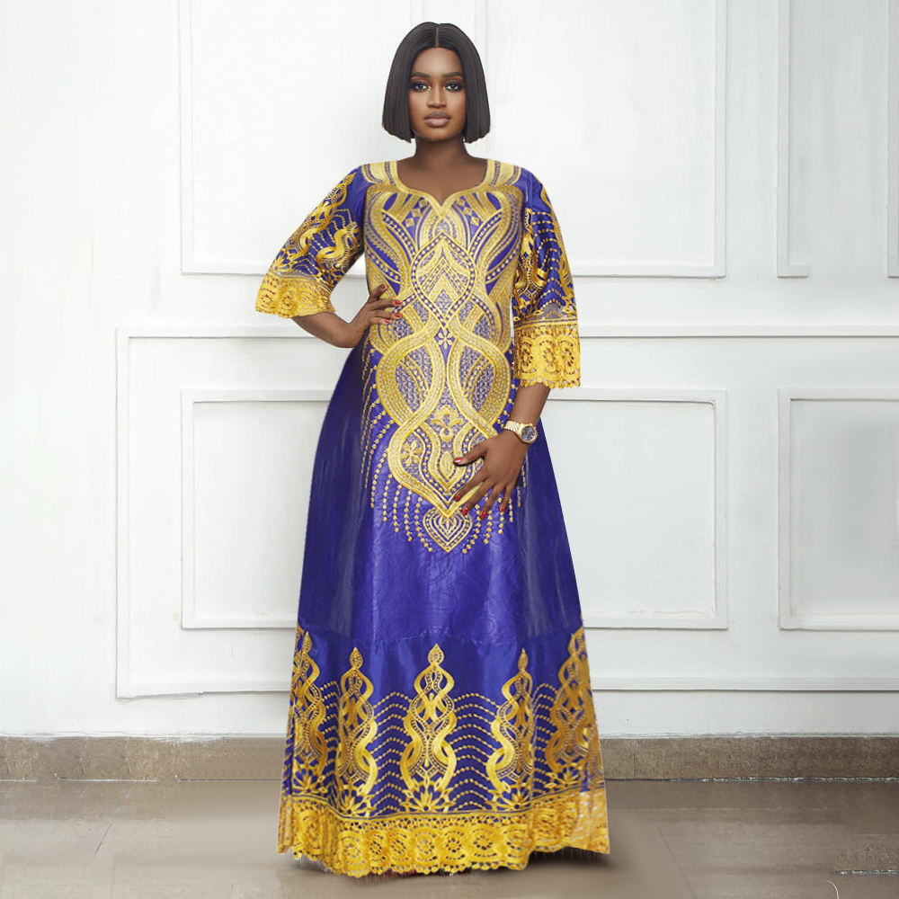 H D Kaftan Dresses Bazin Riche Dashiki Long DressesMaxi Size Long African  Dress for Women