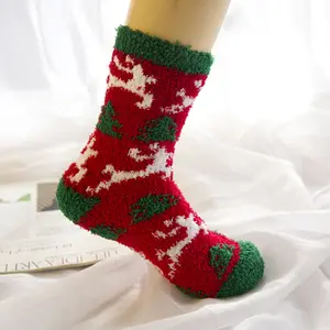 Günstige Großhandel dicke warme Boden Socken Coral Fleece Velvet Fuzzy Weihnachts strümpfe