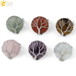 CSJA amatista Natural hecha a mano redonda piedra grande envoltura de alambre Reiki Árbol de la vida anillo diseño para hombre mujer venta al por mayor <span class=keywords><strong>G241</strong></span> - Product Image 6