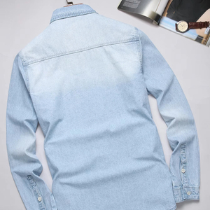 เสื้อเชิ้ตเดนิมน้ำหนักเบาสำหรับฤดูร้อน - เสื้อเชิ้ตยีนส์ผ้าฝ้ายบางระบายอากาศได้ดีสำหรับผู้ชาย มีตัวเลือกแขนสั้น/แขนยาว - Product Image 6