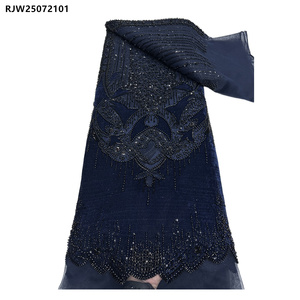 Hoa Mô Hình Châu Phi Sequin Đính Cườm Nhung Đỏ Ren Vải Ngọc Trai Nặng Đính Cườm Nhung Ren Vải Cho Ấm Dresses - Product Image 6