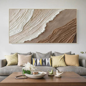 Mintura, arte de pared minimalista personalizado, venta al por mayor, textura 3D, imagen de onda abstracta, pintura al óleo acrílica marrón y blanca sobre lienzo - Product Image 5