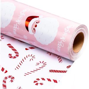 Merture <b>Pink</b> Santa Christmas Wrapping Paper 17 In X 32.8 Ft Eco-Friendly Gift <b>Wrap</b> For Holiday Crafting - Product Image 1