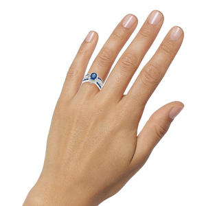 Anello F352 con Zaffiro, Argento 925, Taglio Ovale, Incastonatura a Canale, Gioiello Raffinato da Donna per Fidanzamento - Product Image 4