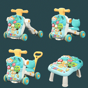 Trotteur 4-en-1 pour bébé avec roues et siège, table d'activités et poussette, jouet d'éveil pour tout-petit, centre d'apprentissage évolutif - Product Image 2
