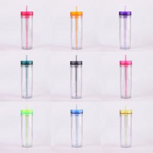 Eco-Friendly BPA Free 16oz Acrylic Double Wall Insulated Tumbler with Lid <b>Straw</b> for Cold <b>Drink</b> Iced Tea - Product Image 2