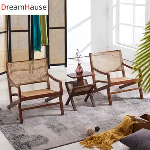 Dreamhause Wood sofa chair Recliner Nordic Balcony Home Living Room Leisure Chair Bedroom Wood Rattan Chairs