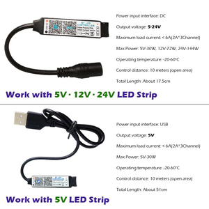 Mini controlador RGB compatible con <span class=keywords><strong>Bluetooth</strong></span>, tira de luz <span class=keywords><strong>LED</strong></span> de música, Control de aplicación inteligente para 3528 5050 COB RGB Tape USB DC 5V 12V 24V - Product Image 6