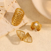 Women Designer Irregular Wave Open Ring 18K Gold Plated Stainless Steel Hollow Geometric Finger Jewelry