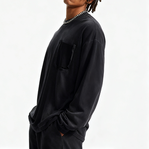 Camiseta de Manga Larga para Hombre, Estilo Urbano, Personalizable, Gruesa, con Hombros Caídos, Estampado Desgastado, 100% Algodón - Product Image 3