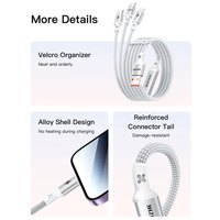 Cable de Carga SAMZHE de 1.5m, 100W, USB-A a Doble Tipo-C, Carga Rápida de 6A, Cable de Datos Trenzado Blanco para iPhone, iPad, Samsung, Uso en Automóvil