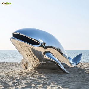 YouFine Escultura <span class=keywords><strong>de</strong></span> Ballena Grande <span class=keywords><strong>de</strong></span> Acero Inoxidable Pulido a Espejo, Diseño <span class=keywords><strong>de</strong></span> Ballena Sirena Saltando, Decoración Artística Pública para Jardín, Parque y Paisajismo Exterior - Product Image 5