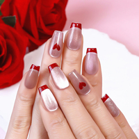 Valentijnsdag 10 stuks rode Franse kattenoog acryl luxe full cover kunstmatige valse opzetnagels groothandel