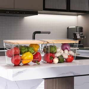 2 Set Stackable Plastic Rectangle <strong>Storage</strong> Bins Baskets Eco-Friendly Kitchen Pantry Organizer for <strong>Vegetable</strong> Produce Snack <strong>Storage</strong> - Product Image 3