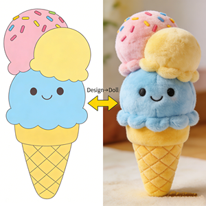 Peluche a Forma di Cono Gelato Personalizzato Direttamente dalla Fabbrica, Trasforma il Tuo Design Cartoon in Giocattolo Imbottito di Alta Qualità OEM ODM - Product Image 1