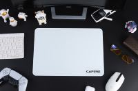 Tapis de souris en verre trempé, base antidérapante en PU, surface micro-gravée, tapis de souris de jeu avec logo personnalisé, noir et blanc