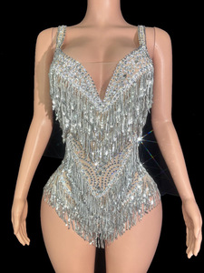 Body de Lentejuelas Brillantes con Flecos para Mujer, Atuendo Sexy Transparente para Fiesta, Disfraz de Baile, Ropa de Escenario para Cantantes y Bailarinas - Product Image 2