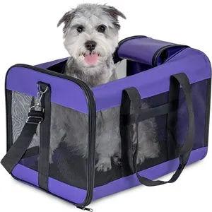 Medium Dog Cat Travel Carrier Great Ventilation Solid Pattern Sustainable Oxford Polyester Nylon Bag Zipper Closure Pet Carrier